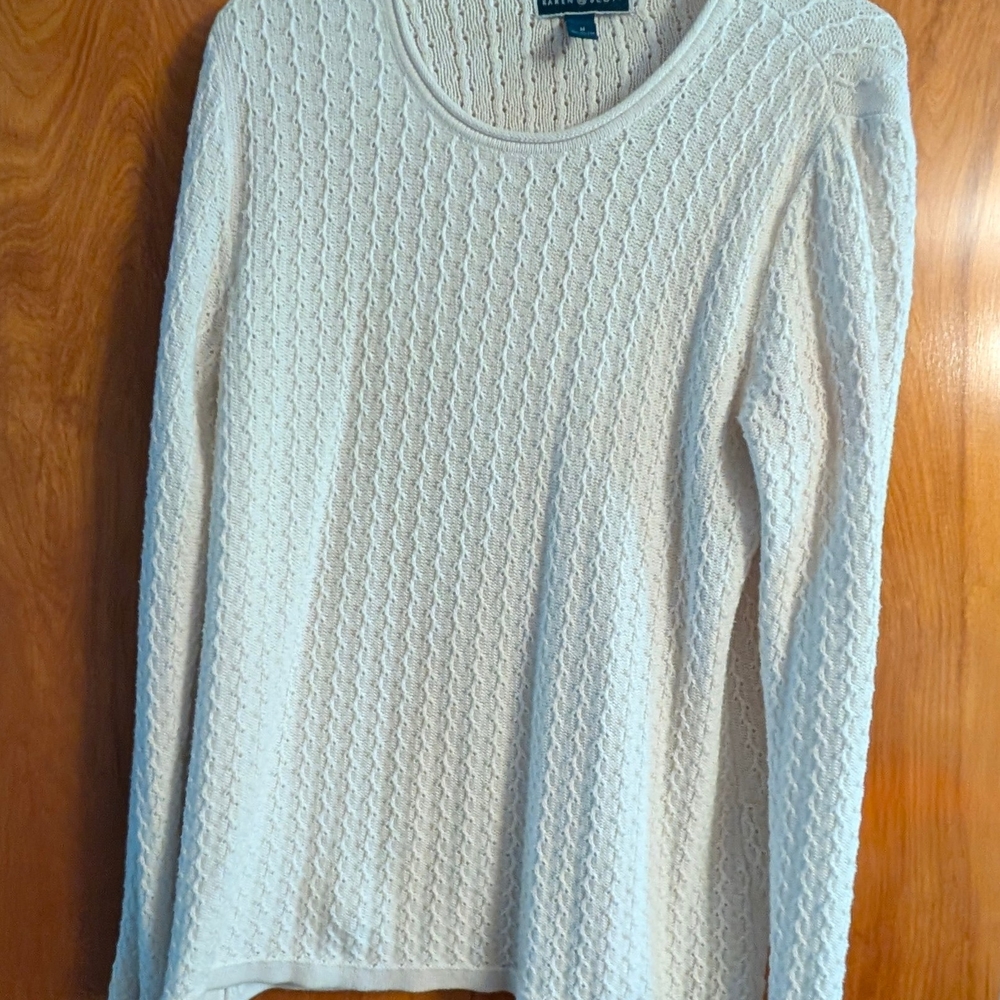 Karen Scott Cream Cable Knit Sweater